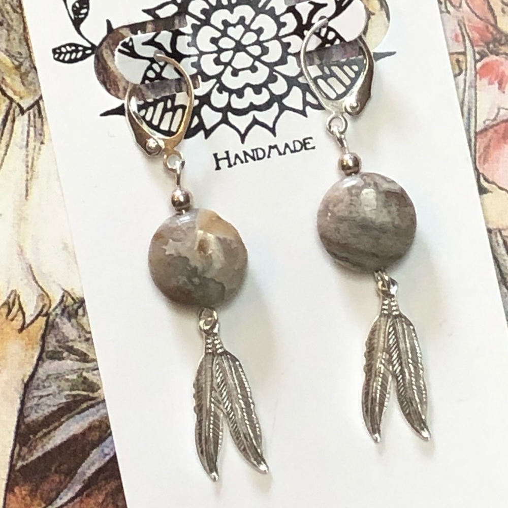 Feathered Laguna Agate Earrings - Picture 7 of 8